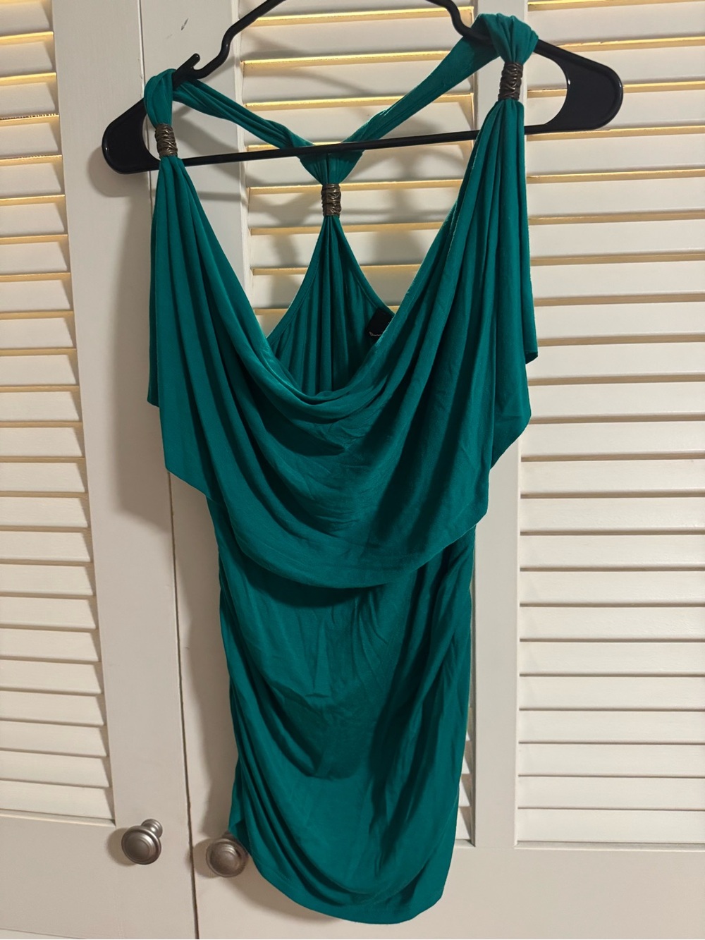 Akiko Teal Draped Halter Tank with Ring Details